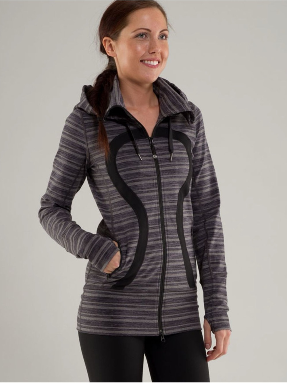 Lululemon Gray Striped Full-Zip Stride Jacket